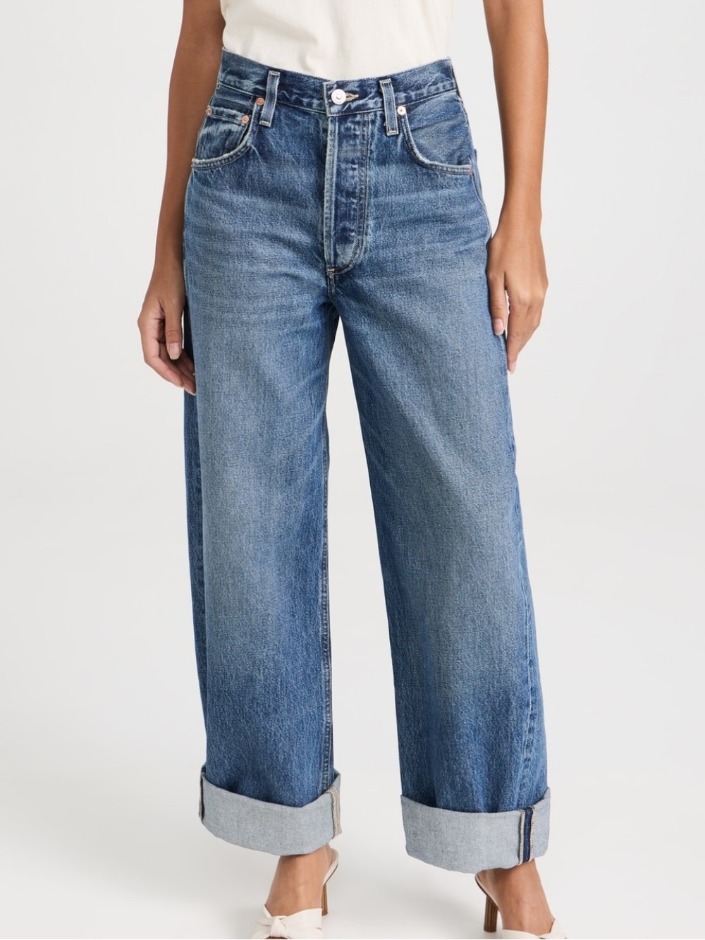 Citizens of Humanity Ayla Baggy Cuffed Button Fly Jeans 25 Get to Birds Stoned